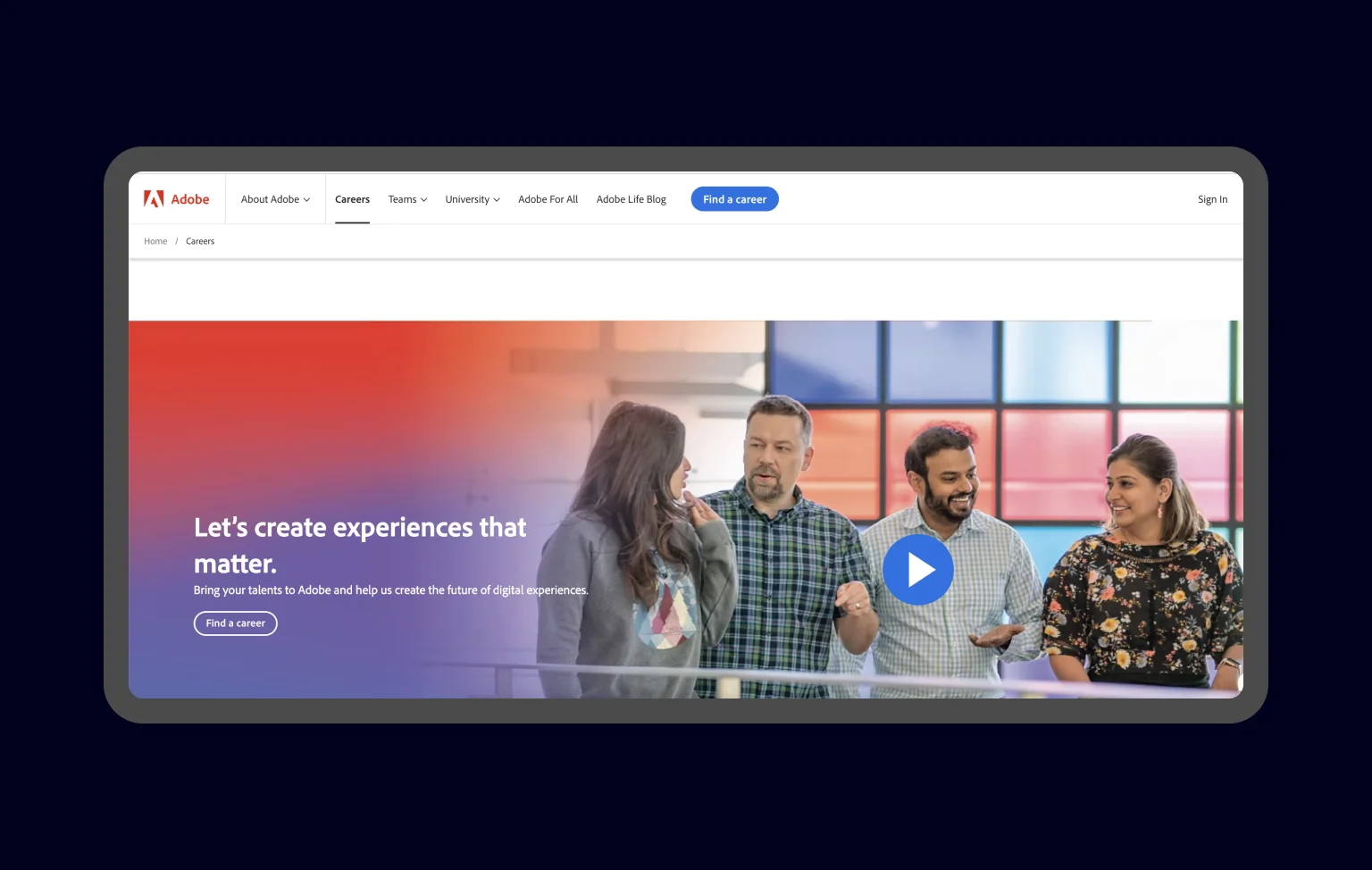 Career page on Adobe’s site
