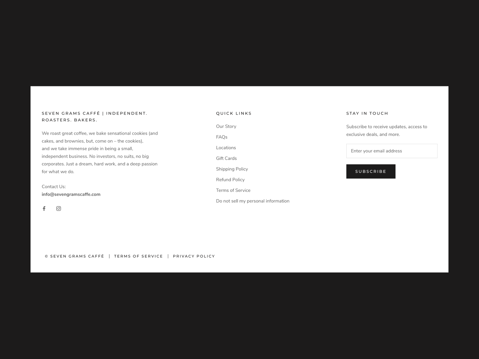 Grams Caffee: clear and intuitive footer