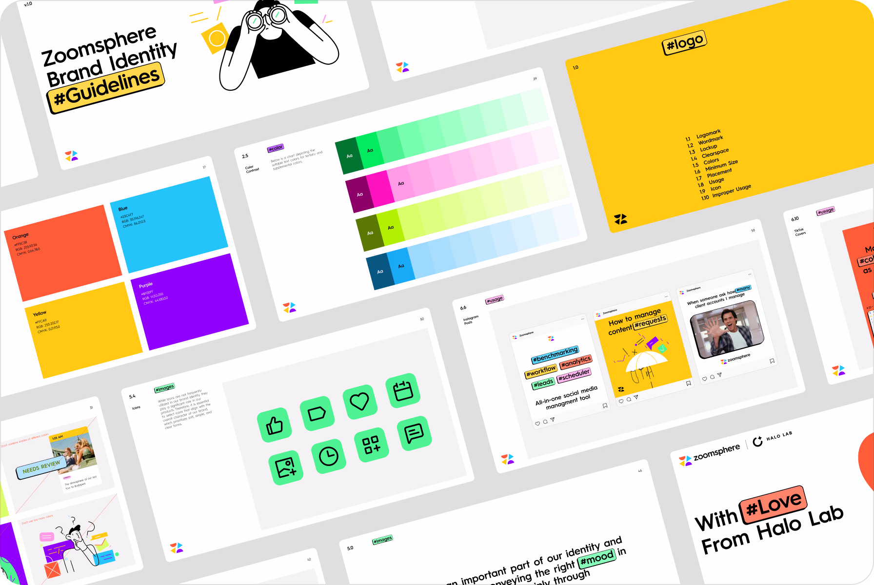 brand book with colors and visuals from Halo Lab’s team